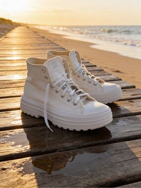 Converse All Star Neutral Cream High-Top Platform Sneakers